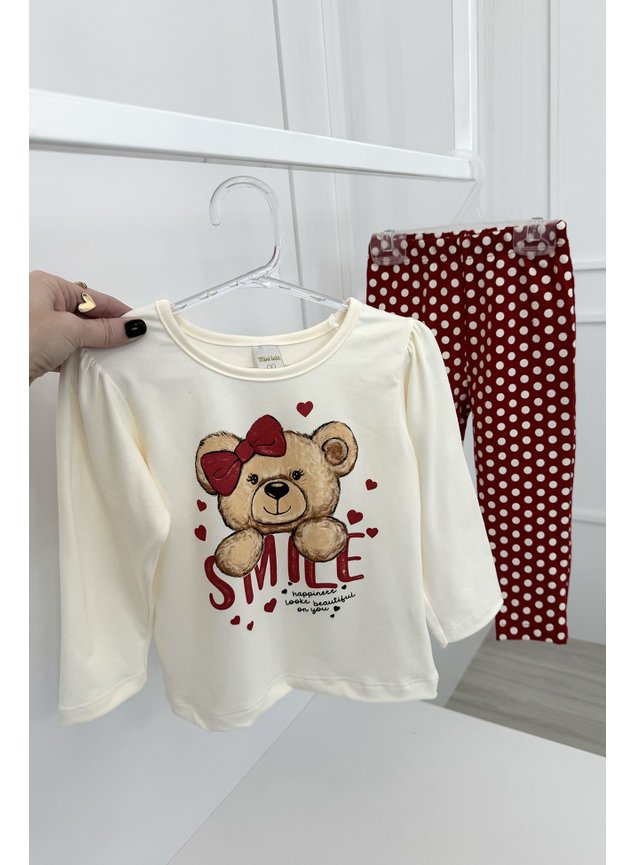 conjunto meninas urso vermelho poas coracao laco infantil a
