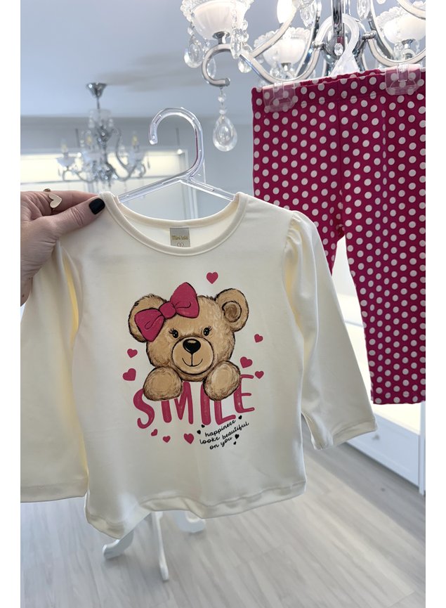 Conjunto urso pink pos coraes menina infantil cotton