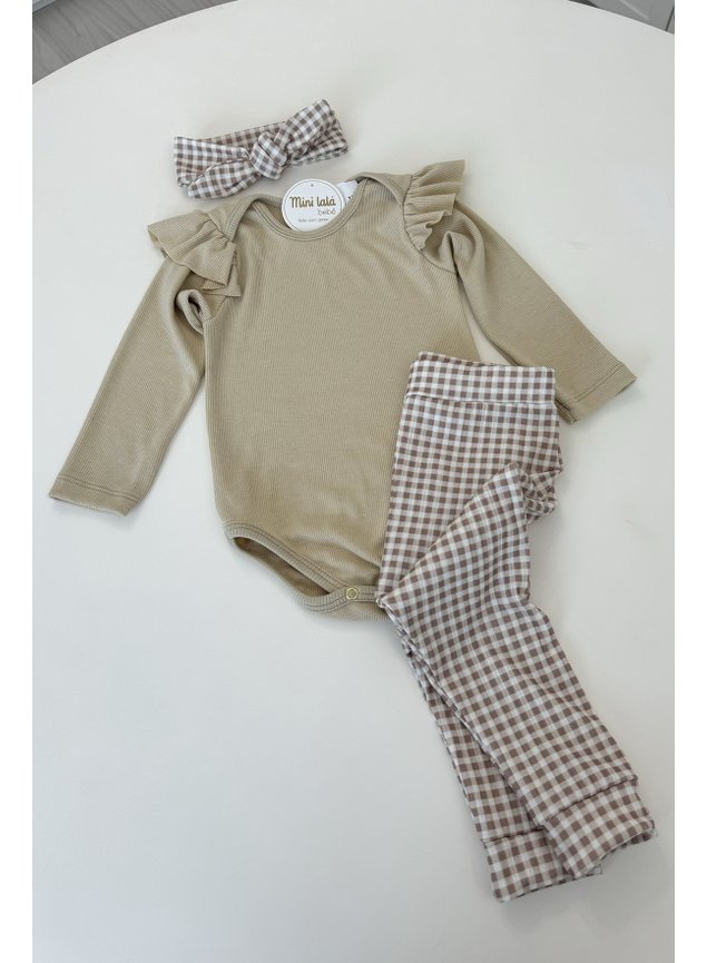 conjunto ribana canelada bege xadrez faixa manga longa inverno meninas bebes infantil aa