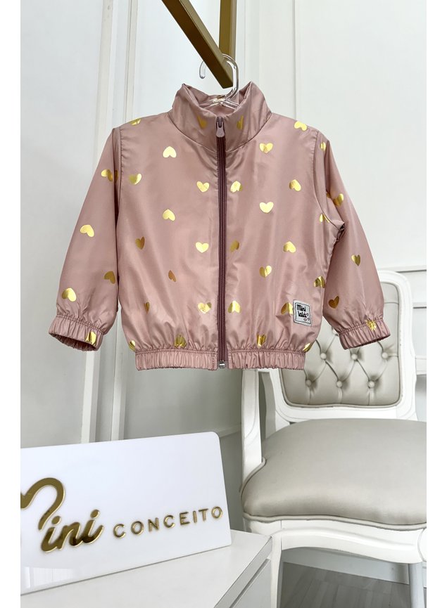 corta vento rose meninas jaqueta zper coraes dourado infantil