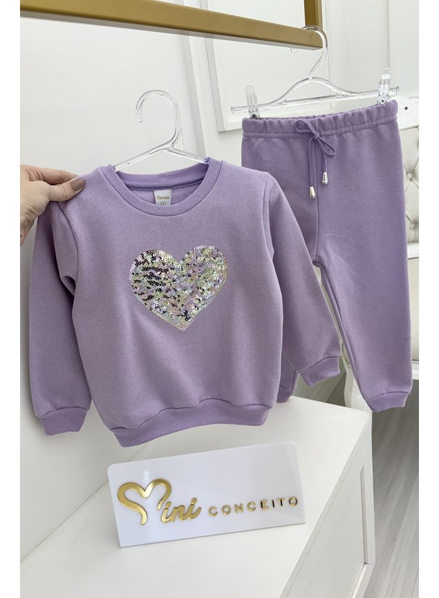 Conjunto moletom coraes lils lavanda roxo pait strass meninas infantil