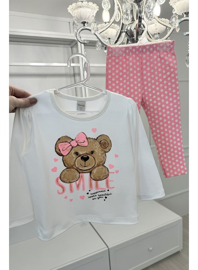 conjunto urso meninas poas chiclete rosa neon rosa infantil coracoes a