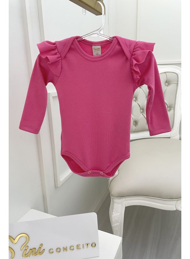 body manga loga babado infantil pink rosa menina ribana canelada