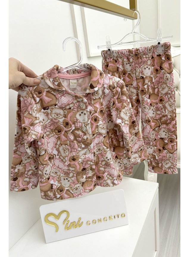 Conjunto pijama casaco cala moletom peluciado bichinhos urso menina infantil