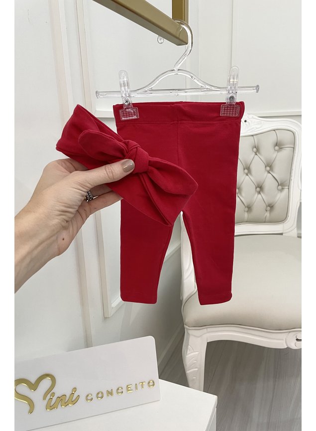 Cala cotton vermelho faixa legging menina infantil