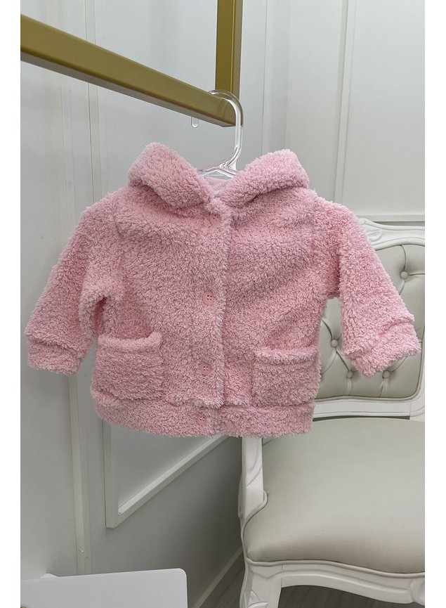 Casaco pelo rosa botes capuz orelhinhas menina infantil