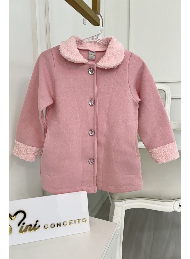 casaco moletom sobretudo rosa pelo perola