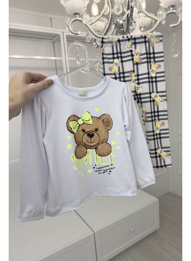 CONJUNTO URSO XADREZ AMARELO NEON PELUCIADO