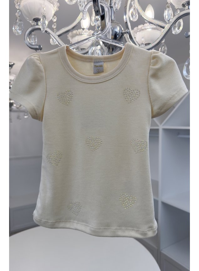 blusa manga curta off coracao strass brilho ribana canelada menina infantil bb