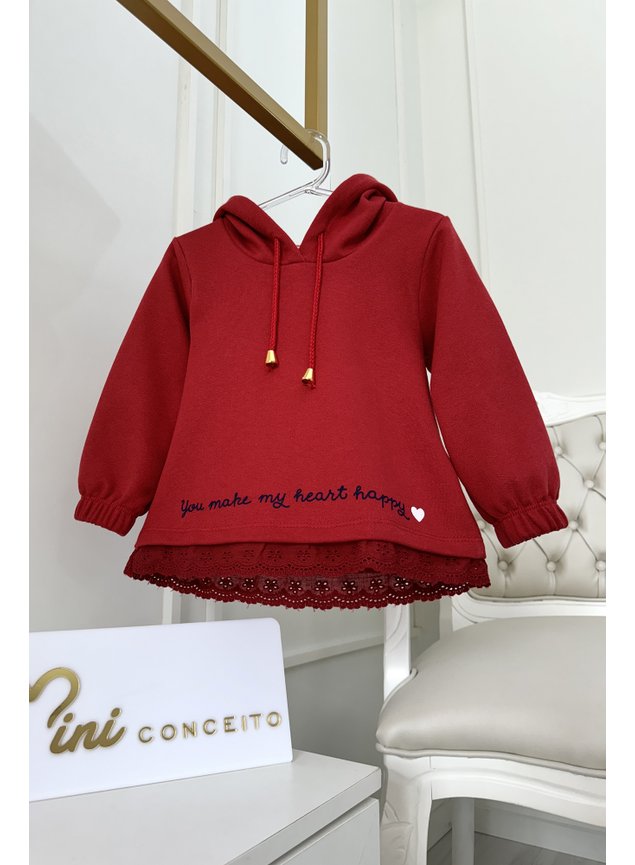 casaco vermelho com renda capus moletom