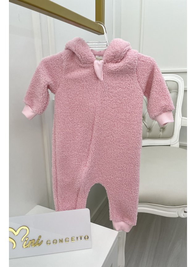 macacao de pelo rosa orelinha capus ziper menina bebe infantil copia