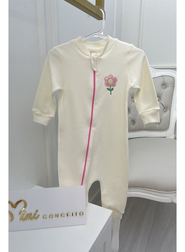 macaco bebe menina flor off branco bege rosa zper