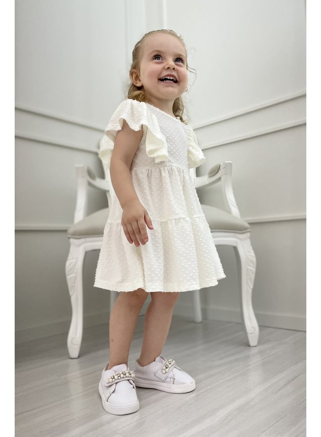 vestido curto branco babado bolinhas menina infantil b