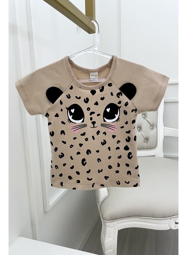 blusa onca menina infantil bege orelhinhas