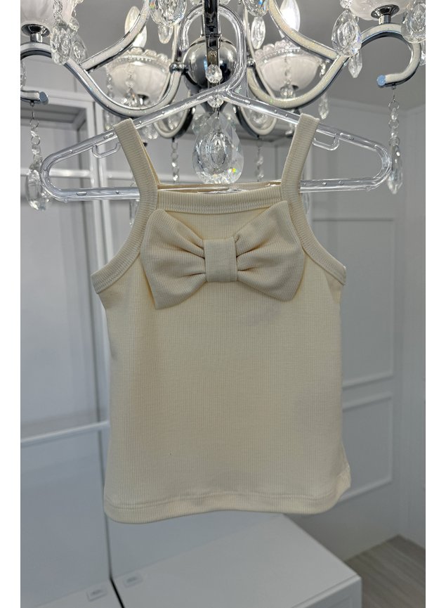 blusa regata off branca laco menina infantil ribana canelada