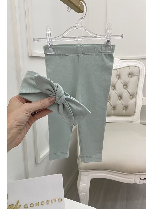 calca legging verde faixa kit menina infantil cotton