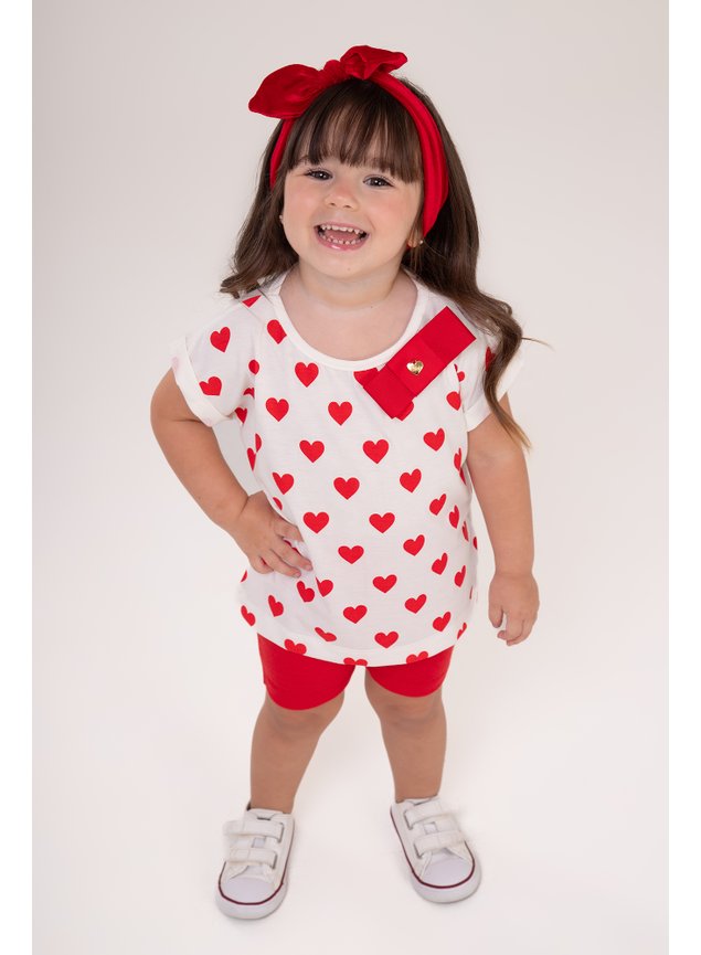 conjunto vermelho laco coracoes blusa off shorts menina infantil miniconceito b