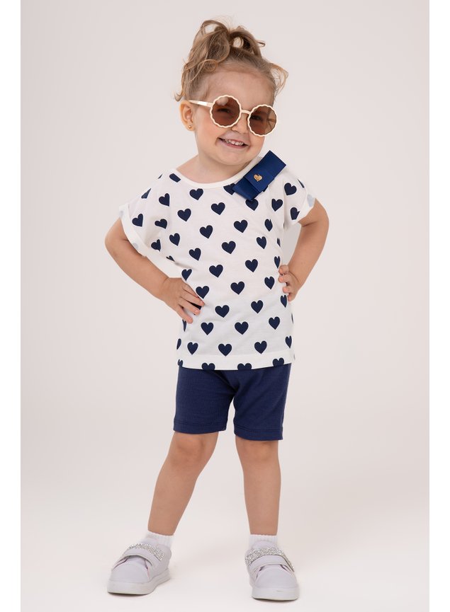 conjunto marinho laco coracoes blusa off shorts menina infantil miniconceito b