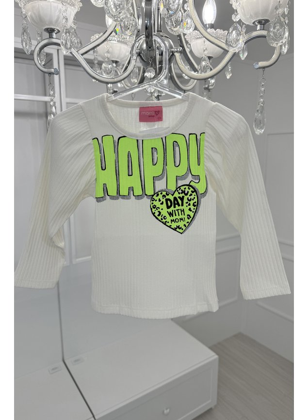blusa manga longa ribana canelada manga bufante estampa verde neon amarelo neon menina infantil miniconceito