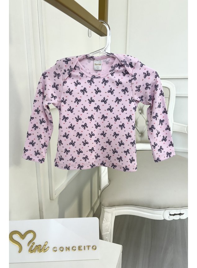 blusa manga longa menina infantil miniconceito lacos rosa lilas