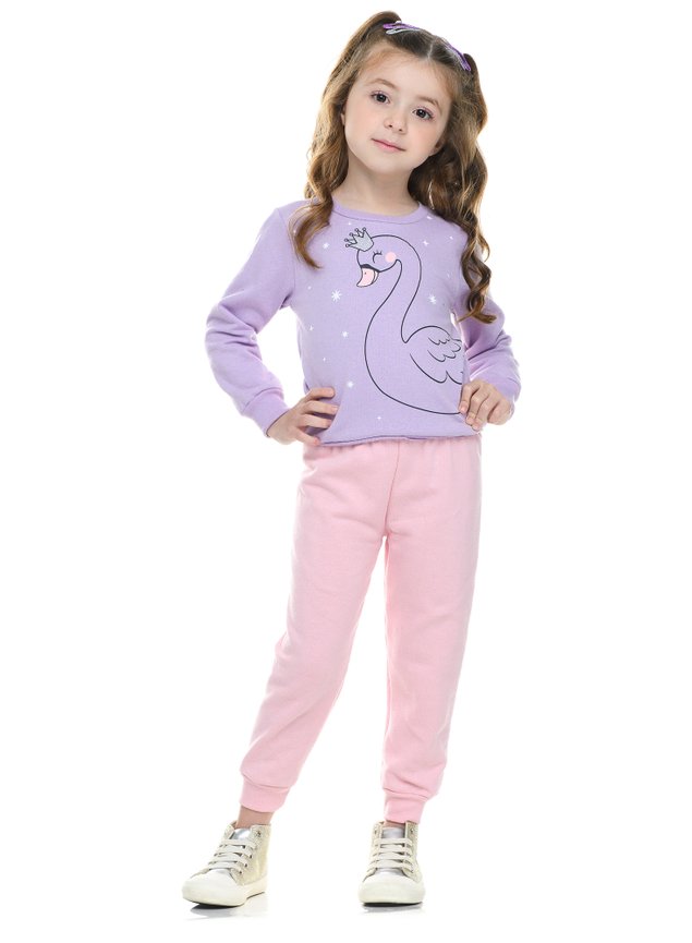 conjunto menina infantil moletom cisne lils rosa