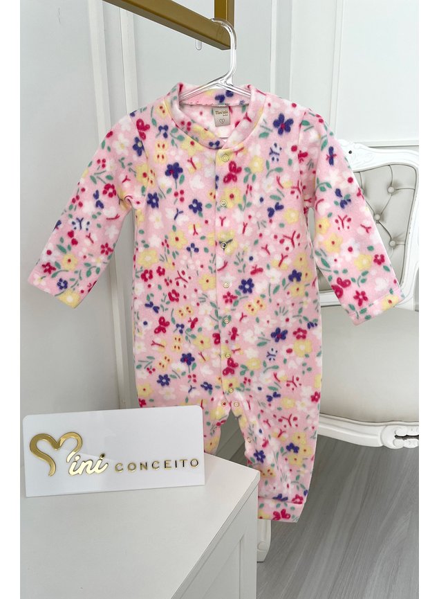 Macaco soft  flores rosa manga longa botes bebe menina infantil miniconceito