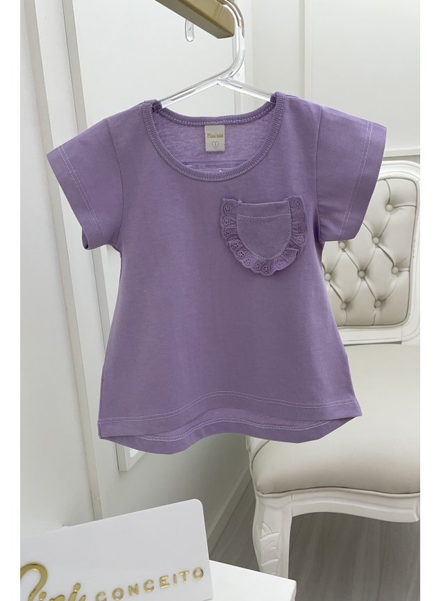 blusa lilas bolsinho renda manga curta menina infantil miniconceito