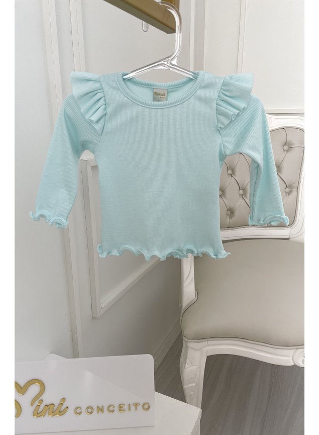 Blusa manga longa azul ribana canelada menina infantil miniconceito b