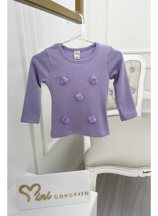 Blusa manga longa pompom lils ribana canelada menina infantil miniconceito b