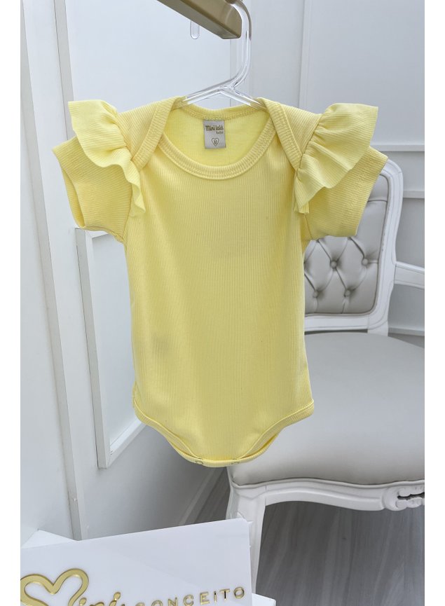 body manga curta amarelo babado menina infantil miniconceito