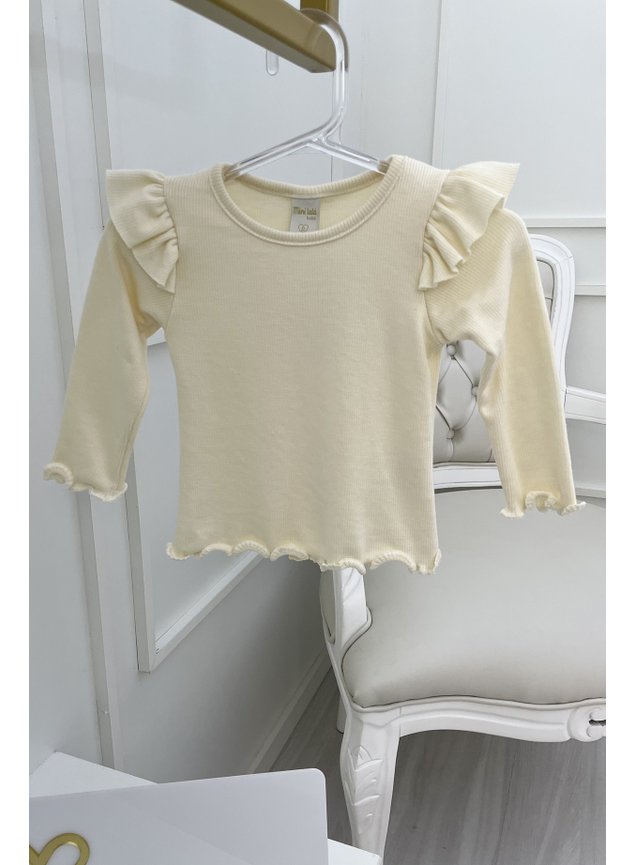 BLusa nude bege babado manga longa menina infantil miniconceito