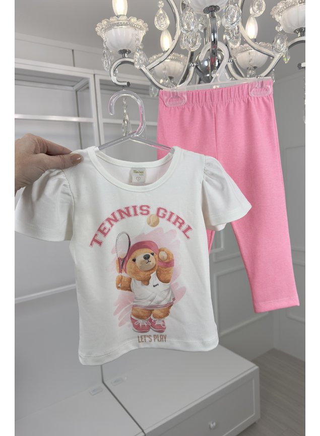 conjunto rosa urso manga curta calca legging blusa menina infantil miniconceito n