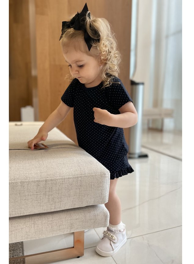 conjunto manga curta shorts saia babado poas bolinhas preto branco menina infantil miniconceito b m