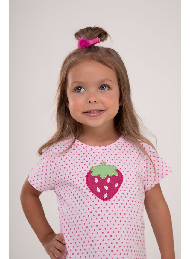 blusa manga curta rosa morango poas bolinha menina infantil n miniconceito m