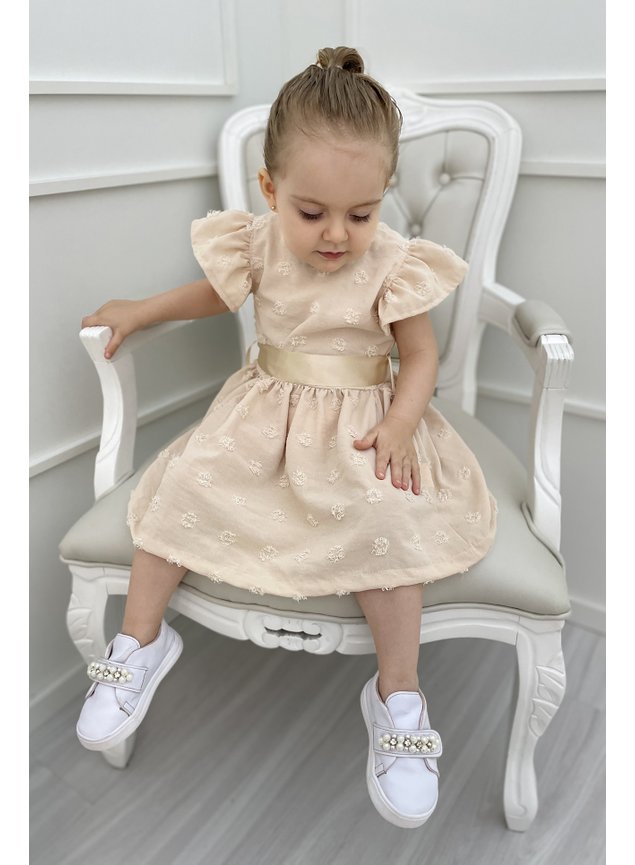 vestido nude bege laco bolinhas festa infantil menina miniconceito y