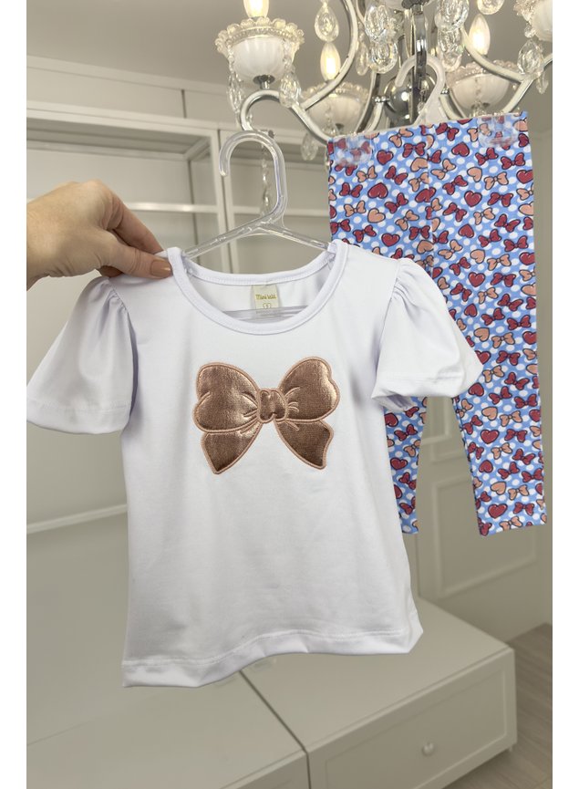 conjunto lacos azul nude menina infantil metalizado coracao poas miniconceito