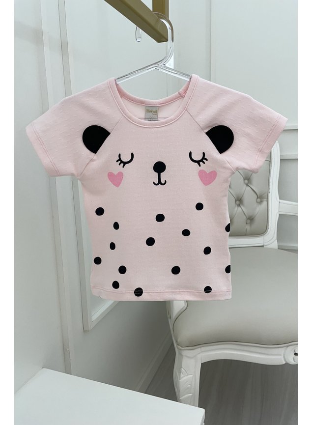 blusa manga curta ursinho cachorrinho rosa coracoes orelinhas menina infantil miniconceito
