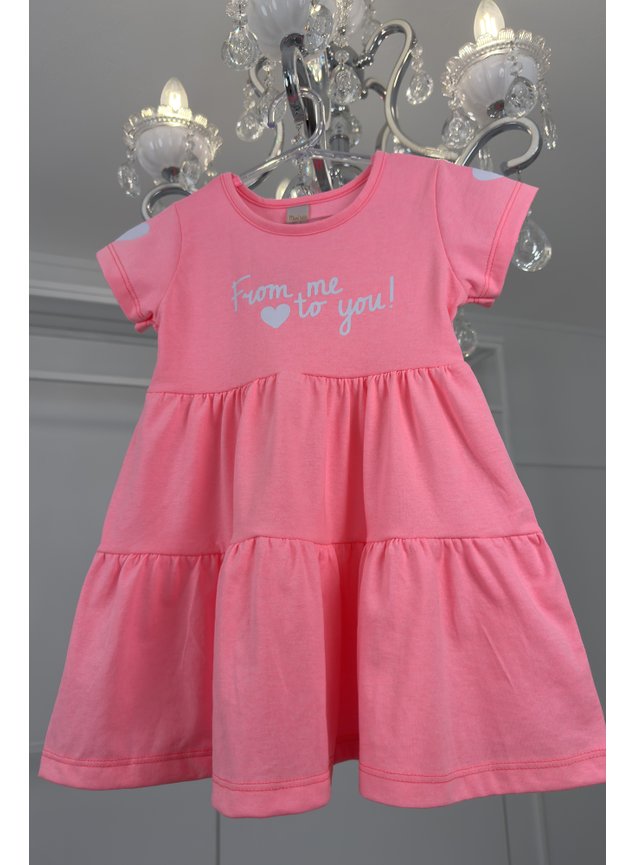 vestido rosa neon menina infantil coracao recortes miniconceito manga curta coracoes p