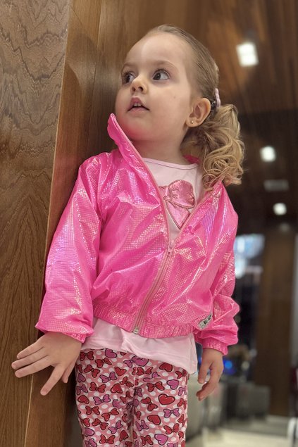jaqueta corta vento rosa neon menina infantil miniconceito