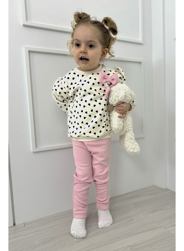 conjunto casaco off coracoes preto laco rosa calca em ribana canelada peluciado menina infantil miniconceito t