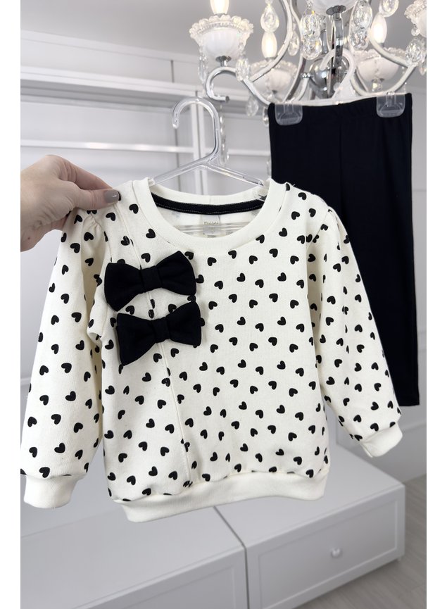 conjunto moletom coracoes laco preto branco off casaco calca moletom legging ribana cenelada meninas miniconceito infantil m