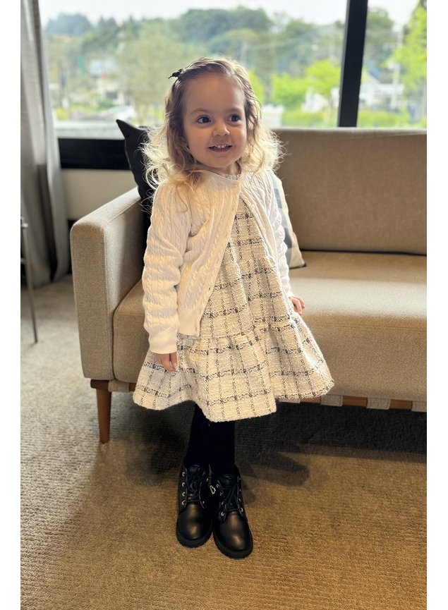 vestido tweed xadrez branco preto rodado menina infantil miniconceito