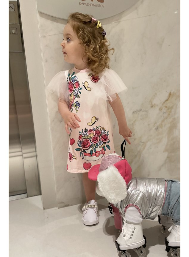 vestido manga tule flores coracoes borboleta rosa menina infantil miniconceito p