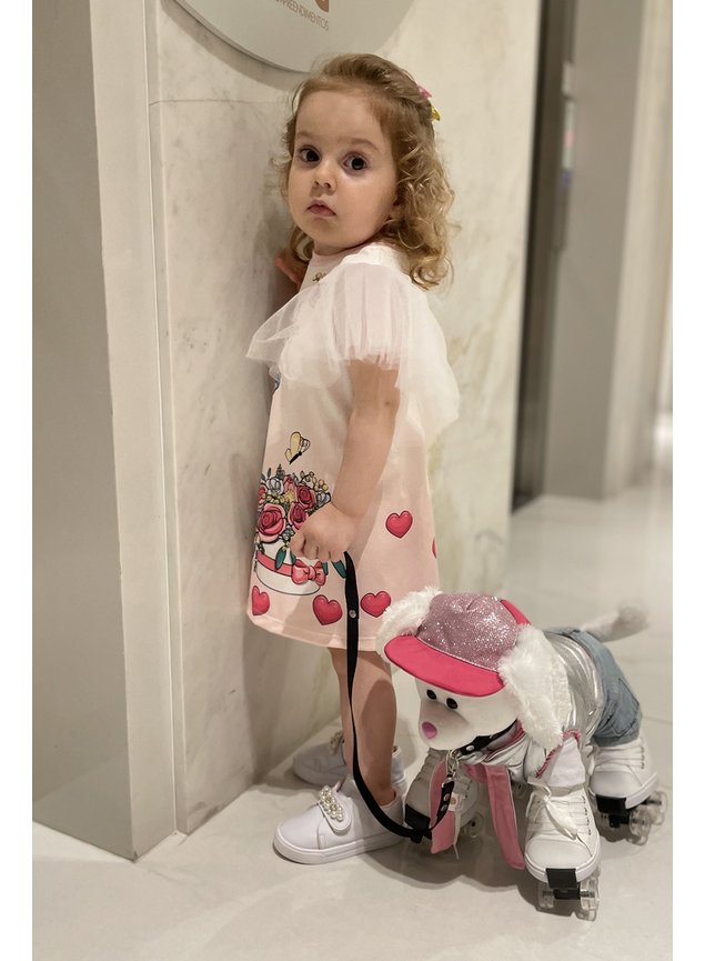 vestido manga tule flores coracoes borboleta rosa menina infantil miniconceito y
