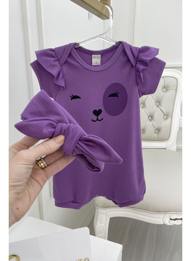 macaquinho roxo rostinho faixa kit menina infantil bebe miniconceito