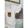 conjunto onca shorts blusa babado urso menina infantil miniconceito bebe p