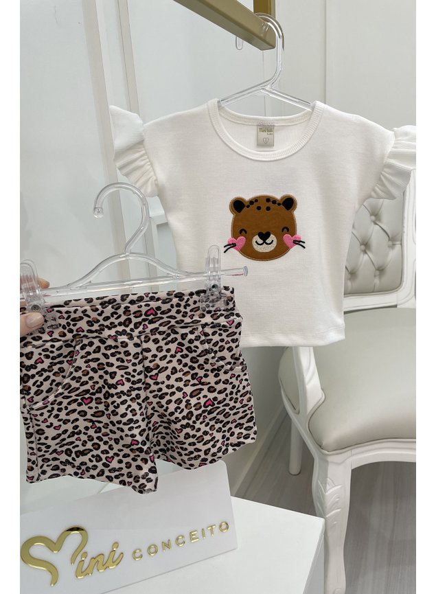 conjunto onca shorts blusa babado urso menina infantil miniconceito bebe