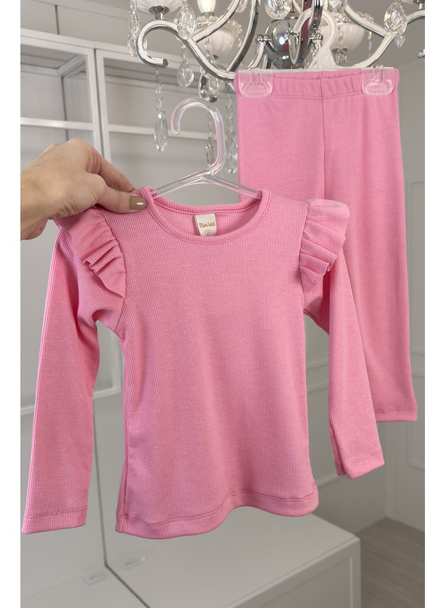 conjunto em ribana canelada blusa manga longa calca legging chiclete menina infantil miniconceito