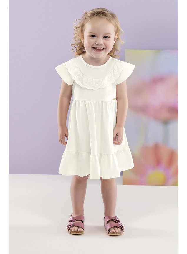 Vestido branco renda menina infantil miniconceito