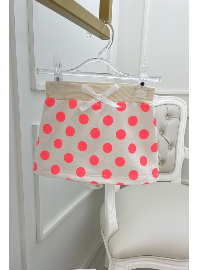 shorts saia off bolinhas poas rosa neon miniconceito menina infantil b
